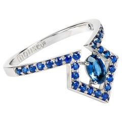 Monseo Oval Sapphire White Gold Sharp Collection Cocktail Ring