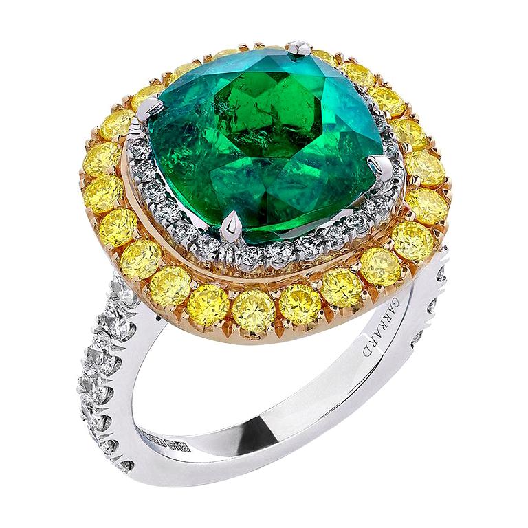 Garrard Iconic Gubelin 6.70ct Colombian Emerald & Yellow Diamond Cocktail Ring For Sale