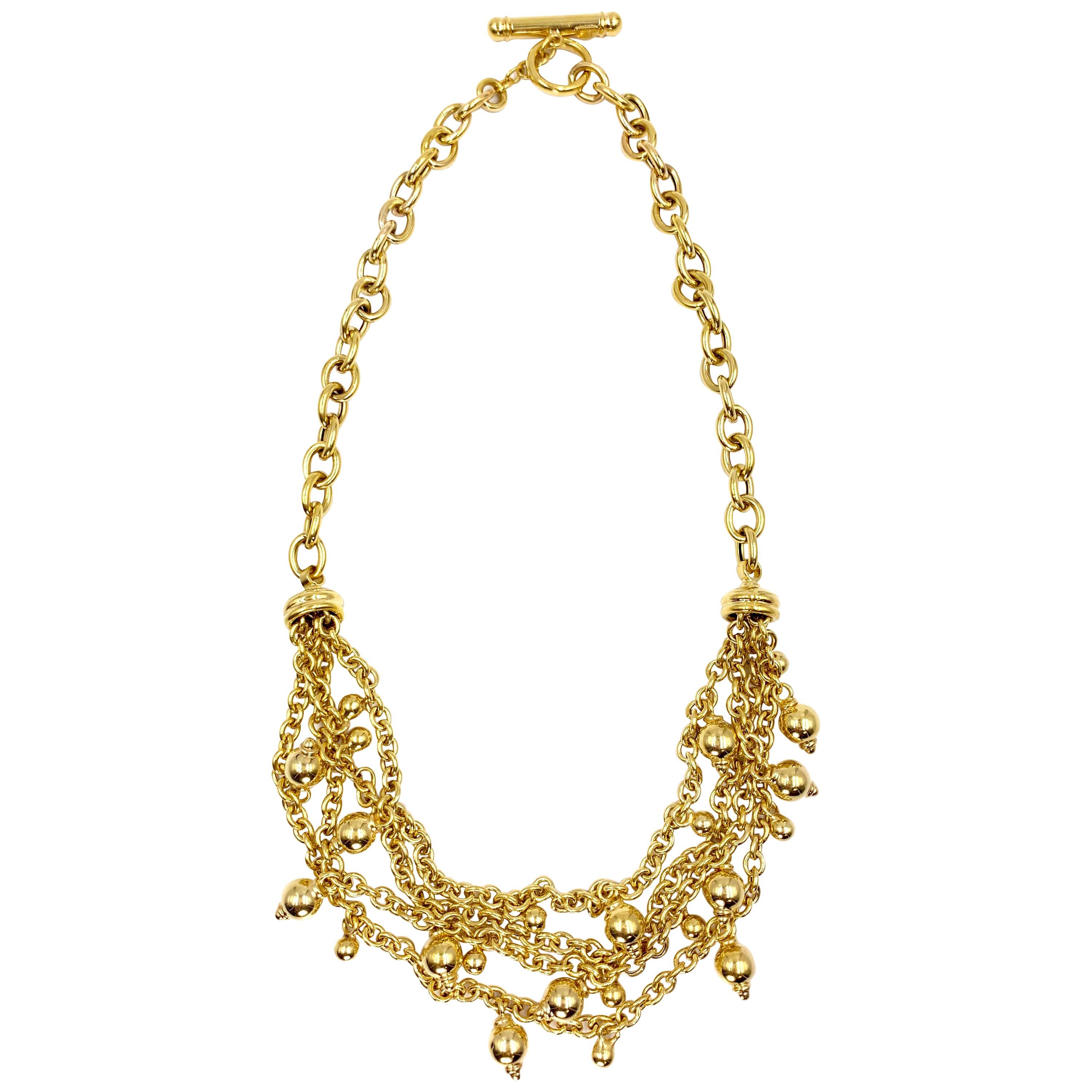 Yellow Gold Multi-Chain Bib Style Necklace For Sale