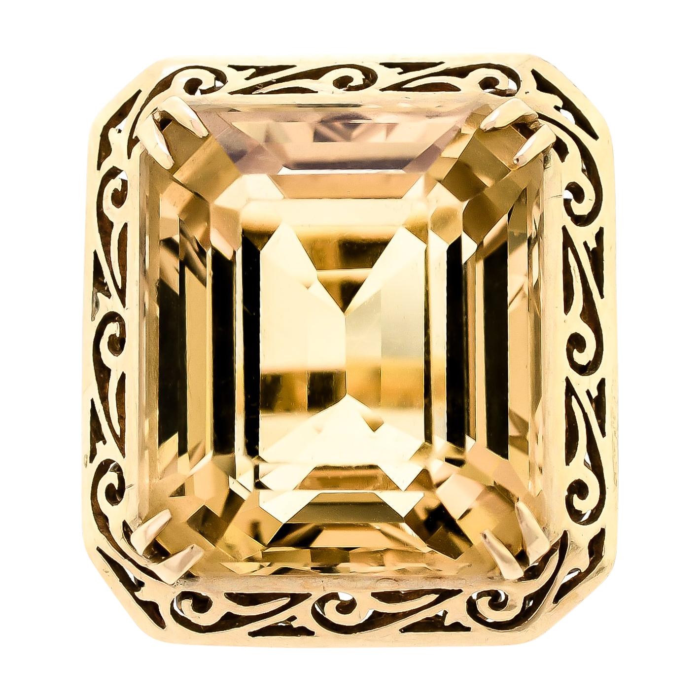 Impressive Large Citrine and Yellow Gold Cocktail Ring, circa 1930