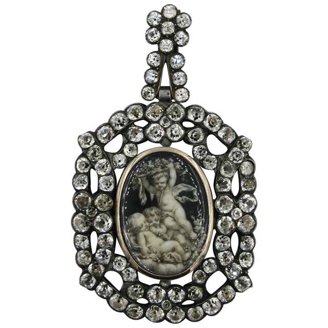 Vintage Brass Pendant Crystal Romantic Repousse Nina Ricci Vintage Brass Pendant Crystal Romantic Repousse Nina Ricci