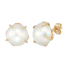 14 Karat Yellow Gold Cultured Mabe Pearl Stud Earrings