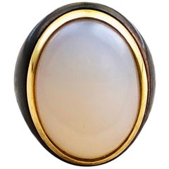 One-of-a-kind 20 Carat Natural White Opal Oxidized Brass Gold Cocktail Ring