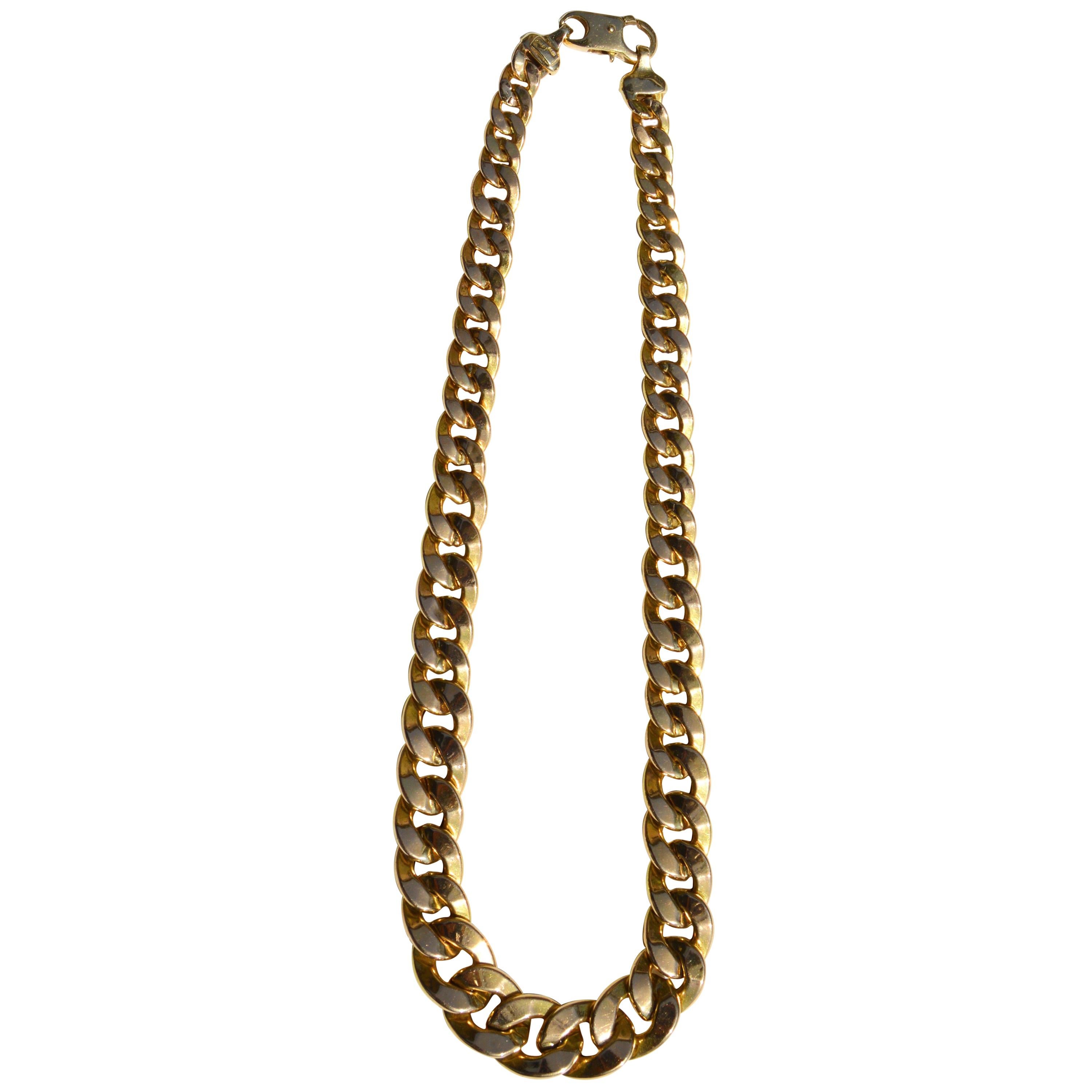 Vintage Italian 14 Karat Gold Cuban Link Chain Choker Necklace