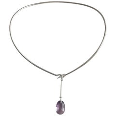 Georg Jensen Sterling Silver Neckring No. 174 and "Dewdrop" Pendant w/ Amethyst