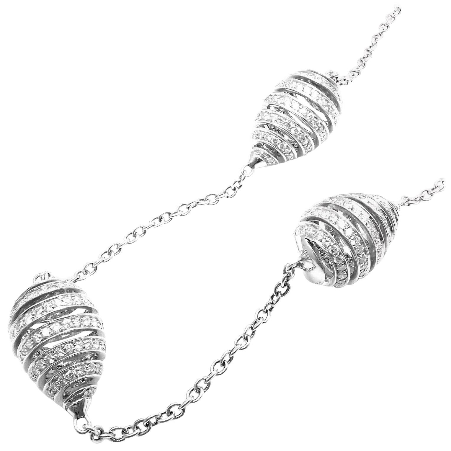 Damiani Diamond Spiral Teardrop 3 Motif White Gold Necklace