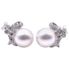 18 Karat White Gold South Sea Pearls and Diamond Earrings