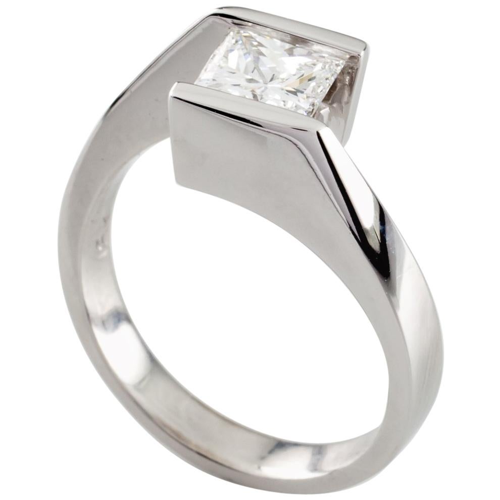 GIA Certified 0.73 Carat Princess Cut Diamond White Gold Engagement Ring For Sale