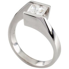 Used GIA Certified 0.73 Carat Princess Cut Diamond White Gold Engagement Ring