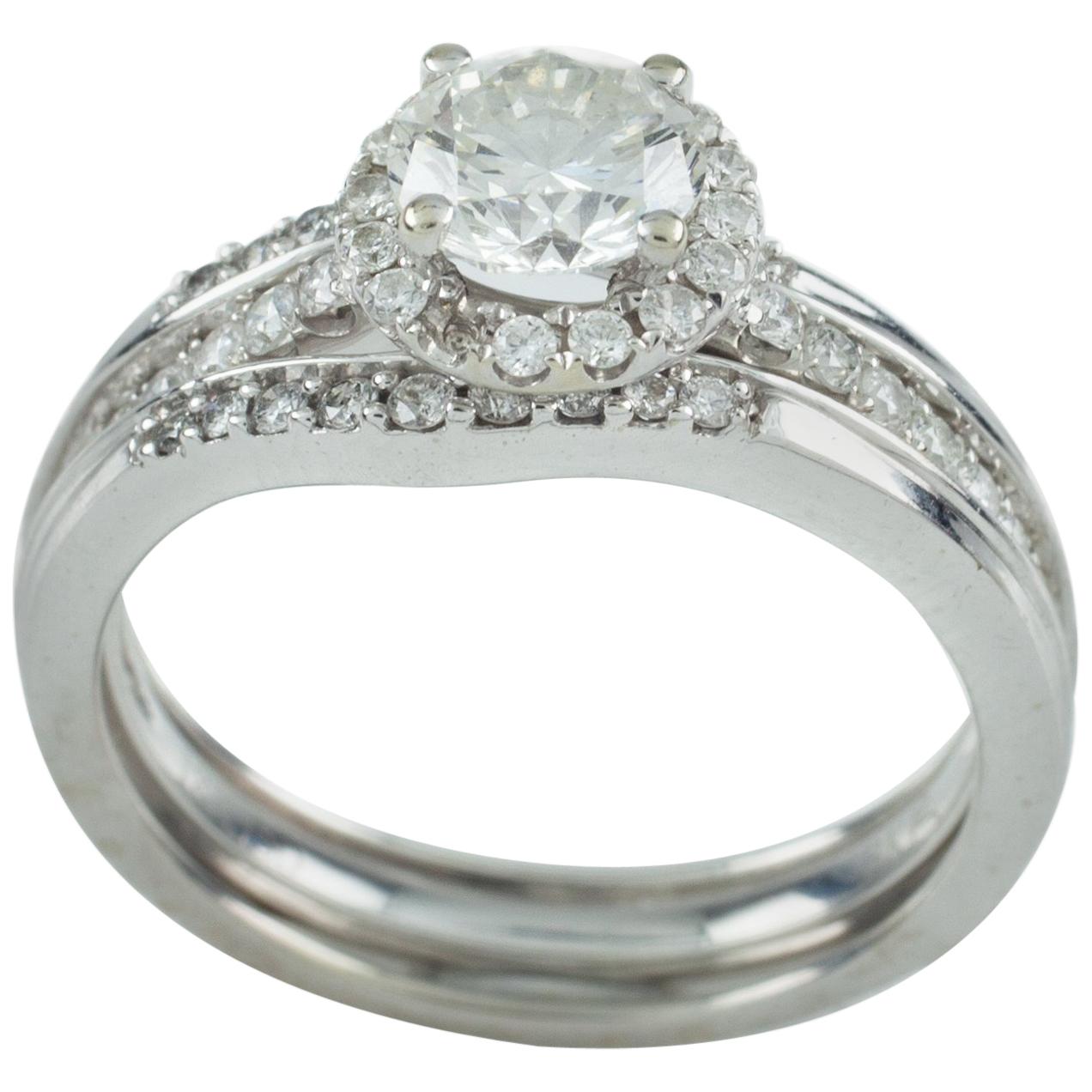 .75 Carat White Gold Engagement Ring with Enhancer and Accent Stones For Sale