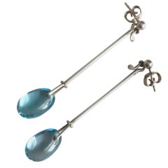 Georg Jensen Sterling Silver "Dewdrop" Earrings with Blue Topaz