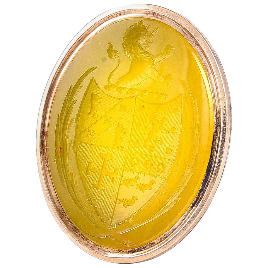 Antique Georgian 18 Karat Gold and Yellow Agate Intaglio Fob Seal For Sale