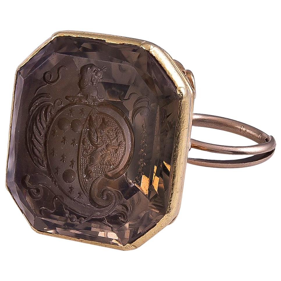 Antique Georgian 18 Karat Gold and Smokey Quartz Intaglio Fob Seal For Sale