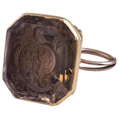 Antique Georgian 18 Karat Gold and Smokey Quartz Intaglio Fob Seal