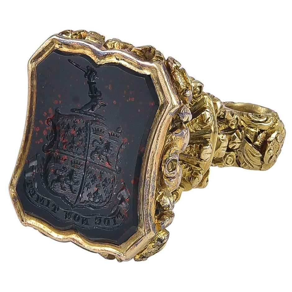 Antique Victorian 18 Karat Gold and Bloodstone Intaglio Fob Seal For Sale