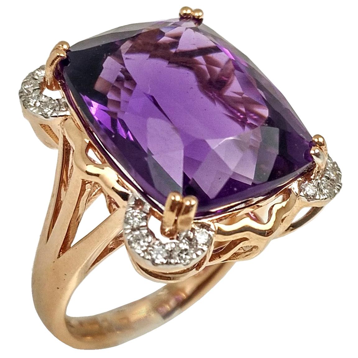 Amethyst 16.30 Carats, Rose Gold Cocktail Ring