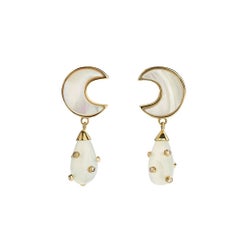 18 Carat Yellow Gold, Diamond, Moonstone and Mother of Pearl Drop Earrings