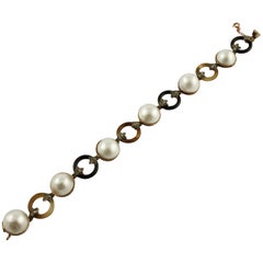 Retro Pearls, Diamonds, Hard Stones Ring, 9 Karat Rose Gold and Silver Bracelet
