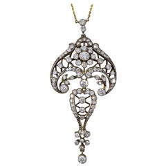 Diamond Set Elegant Drop Necklace in 18 Carat Yellow Gold and Silver