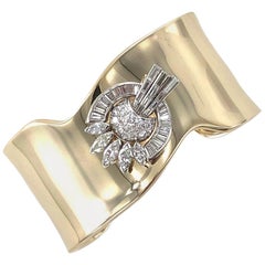Retro Diamond Platinum Top Gold Wide Cuff Bracelet