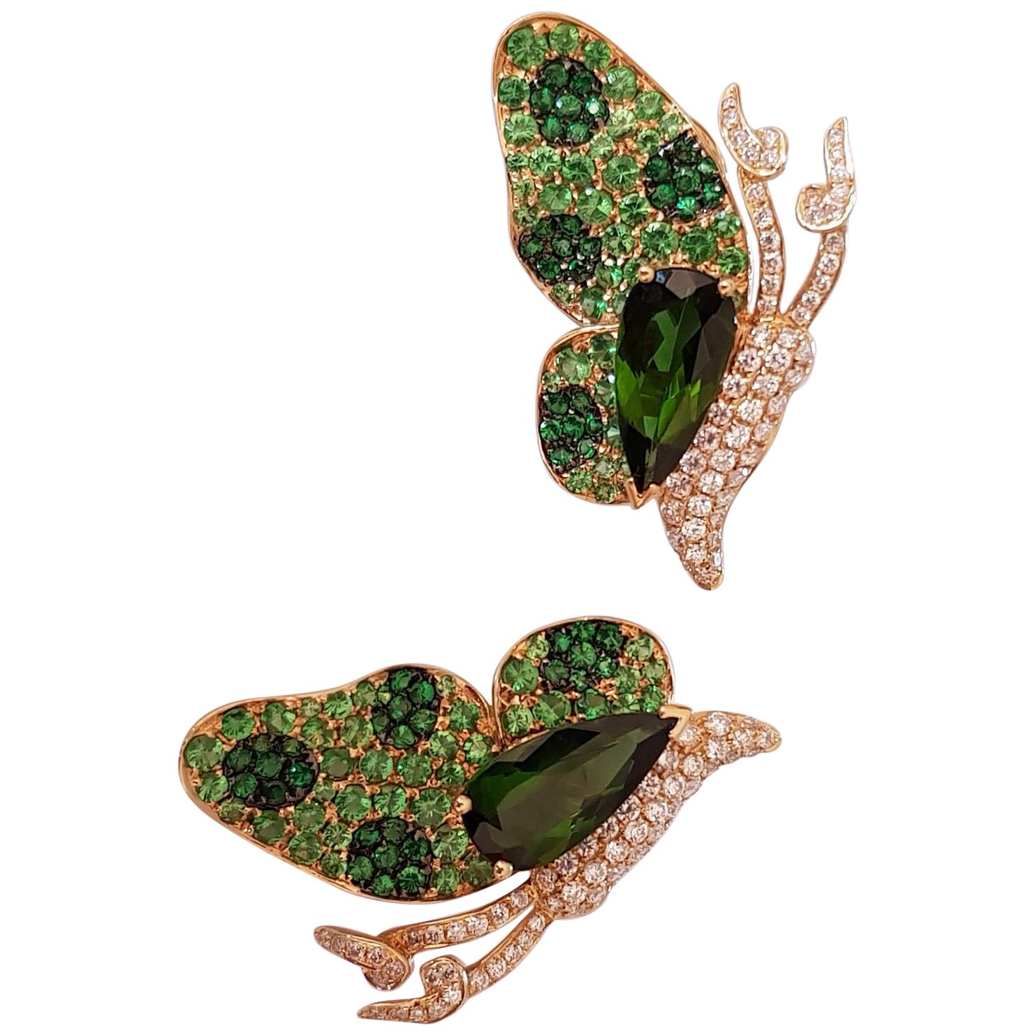 Florence Tourmaline and Tzavorite Butterfly Earrings For Sale