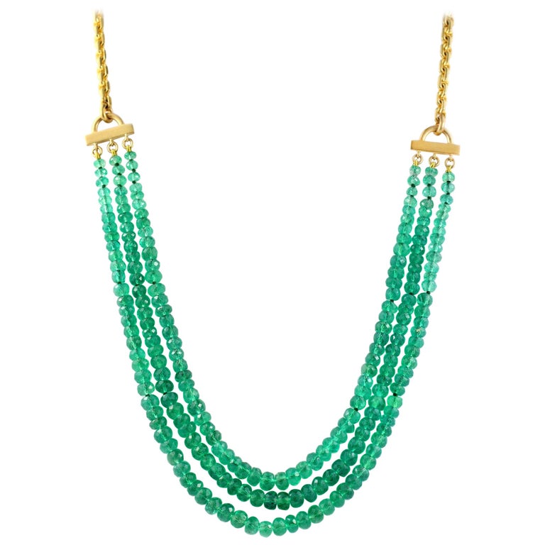 Julius Cohen 24 Karat Gold and Emerald Bead Necklace For Sale at 1stDibs