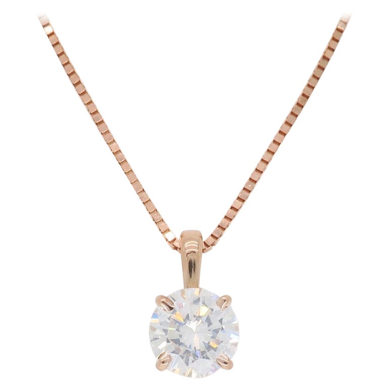 Rose Gold Solitaire Diamond Pendant Necklace at 1stdibs