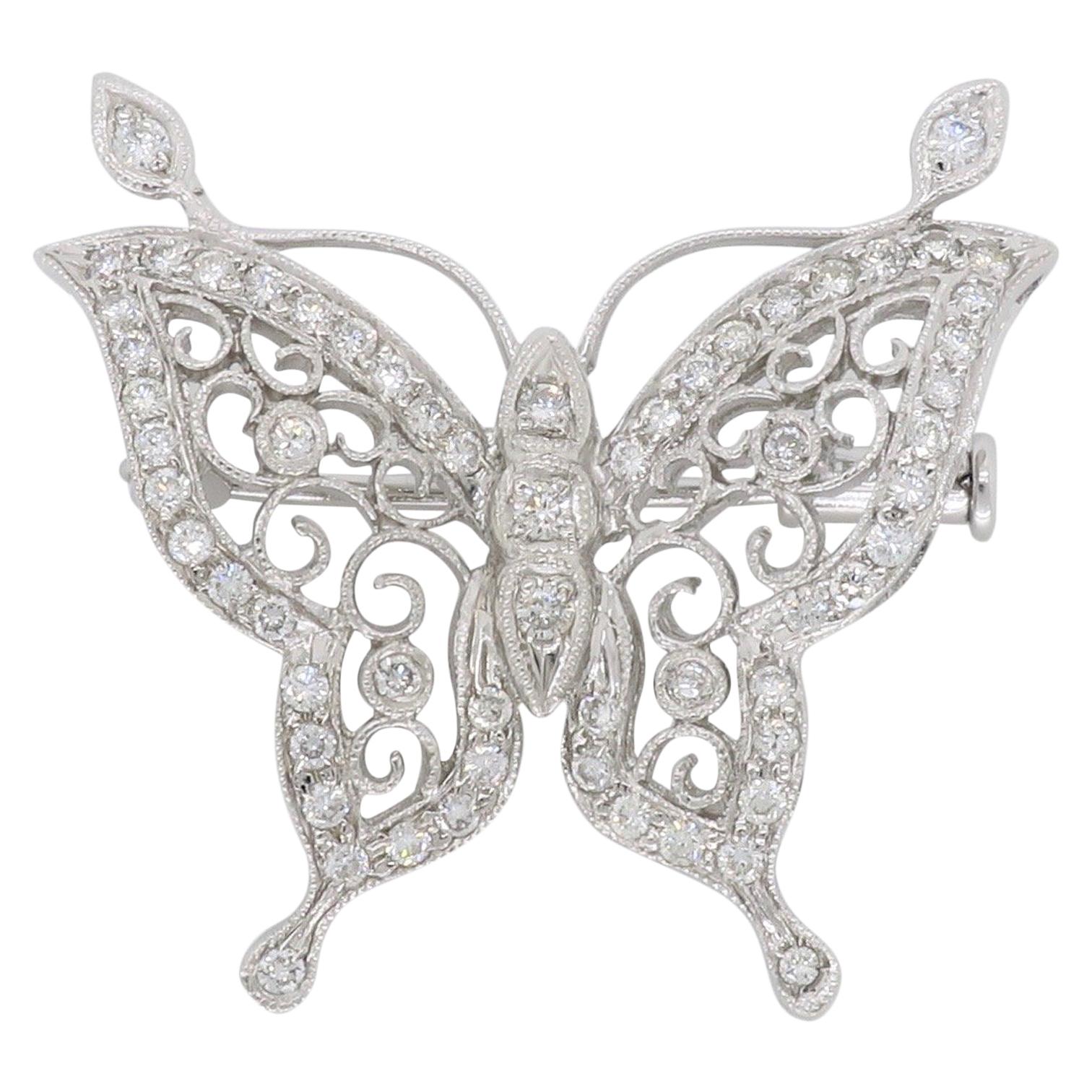 Pink Sapphire and Diamond 18 Karat White Gold Butterfly Brooch For Sale