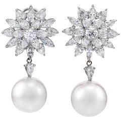 South Sea Pearl and Diamond Earrings, 10.75 Carat