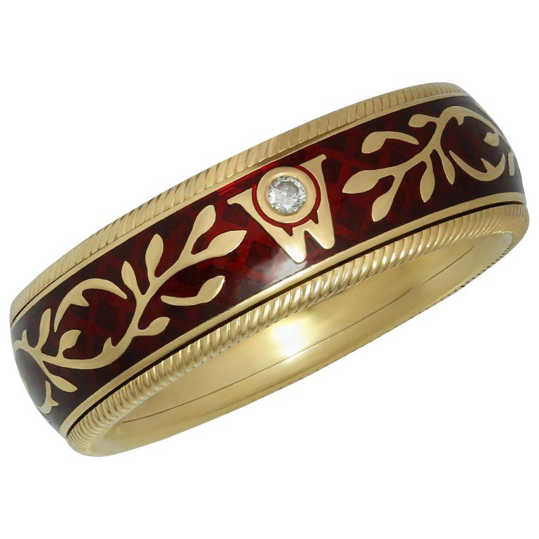 Wellendorff Diamond Red Enamel Yellow Gold Spinning Ring