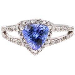 1.59 Carat Tanzanite Diamond 14 Karat White Gold Cocktail Ring