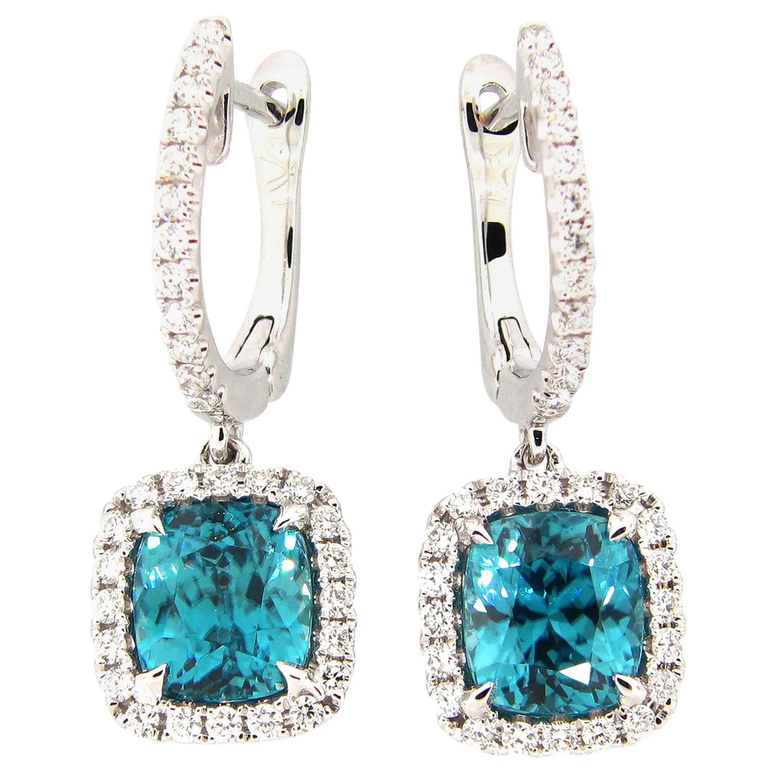 6.47 Carat Blue Zircon and Diamond Earring For Sale