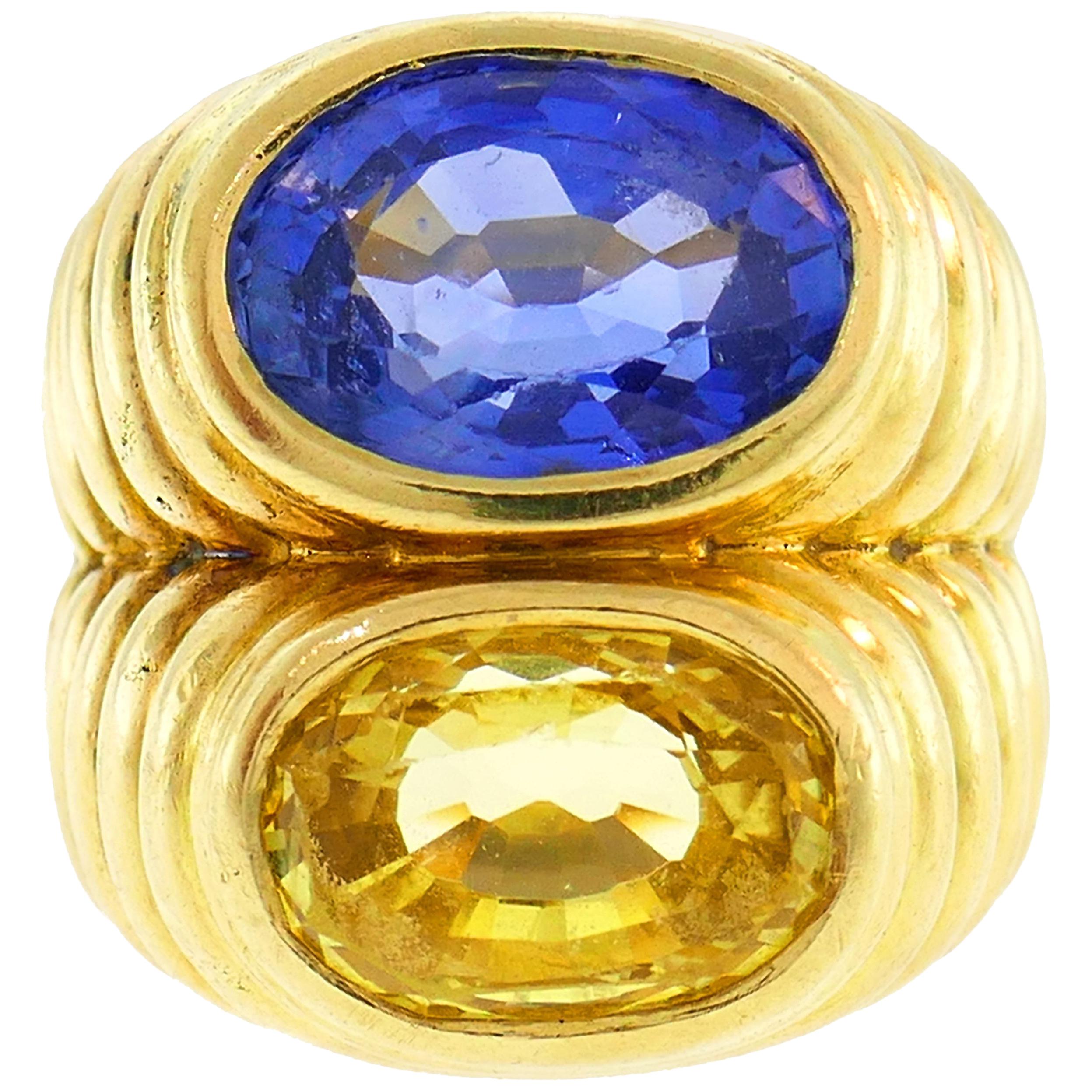 Bulgari Sapphire Yellow Gold Doppio Ring, 1980s