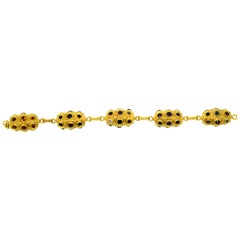 Retro Barrel Link 18 Karat Yellow Gold Bracelet Colored Gemstones Italian
