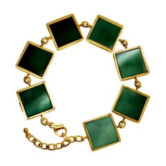Vogue 14 Karat Gold Armband im Art-déco-Stil mit dunkelgrünem Quarz