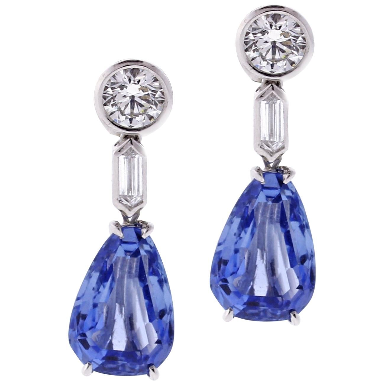 Natural Ceylon Sapphire and Diamond Drop Earrings For Sale