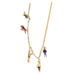 French Platinum 18 Karat Enamel Charm Necklace