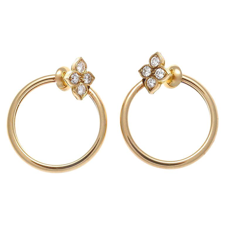 Cartier Diamond Gold Flower Hoop Earrings