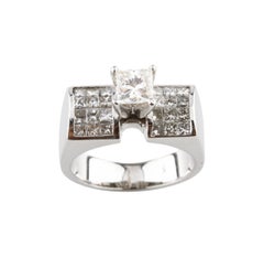 2.00 Carat Diamond Princess Cut Solitaire with Accents White Gold Ring