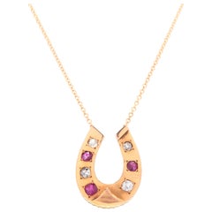 Victorian 18 Karat Yellow Gold Diamond and Ruby Horseshoe Conversion Necklace