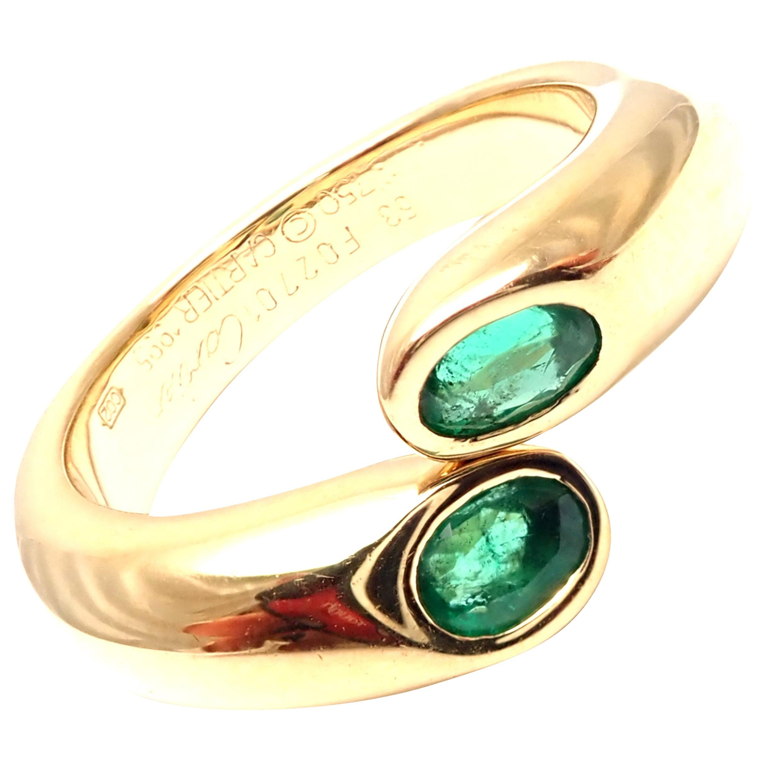Cartier Emerald Ellipse Deux Tetes Croisees Yellow Gold Bypass Ring