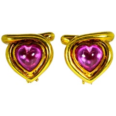 Pink Sapphire and 18 Karat Gold Earrings