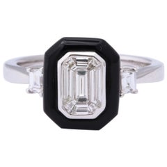 Black Agate Baguette and Trapezoid Cut Diamond Ring