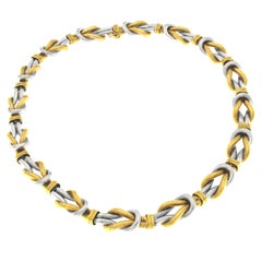 Gelb/Weißgold Doppelknoten-Halskette 18 Karat