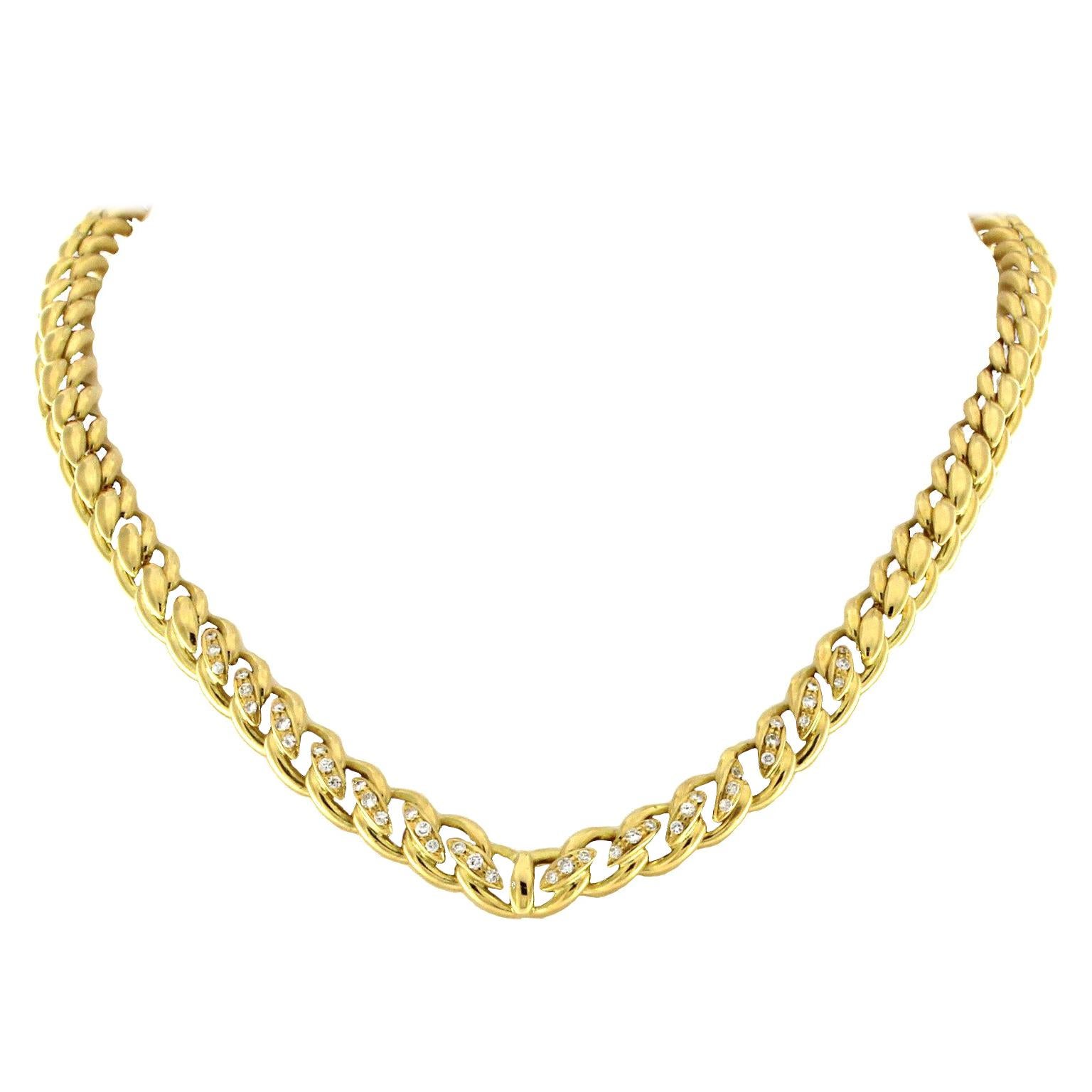 18 Karat Yellow Gold Groumette Necklace with Diamonds For Sale