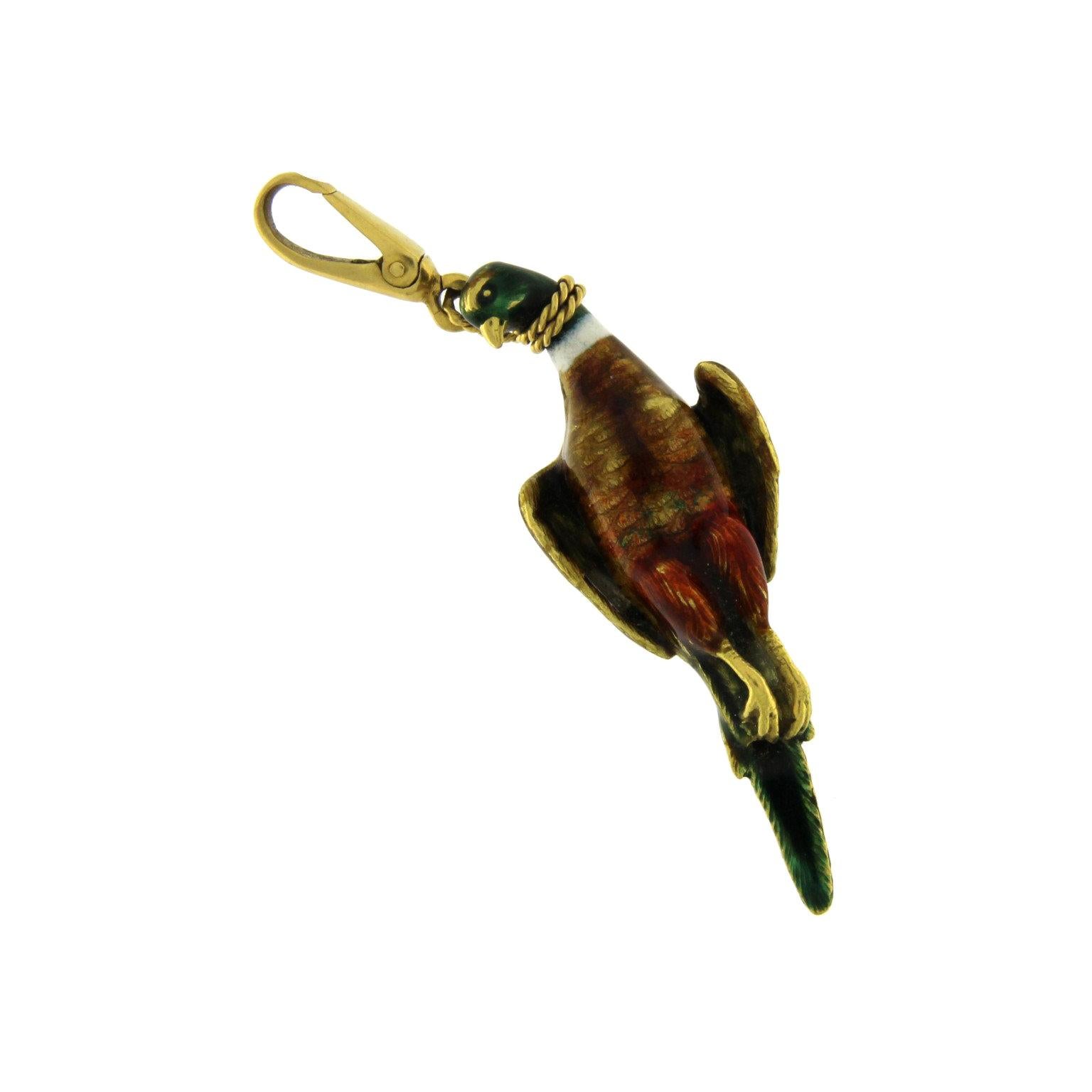 Duck/Pheasant Charm 18 Karat Enameled