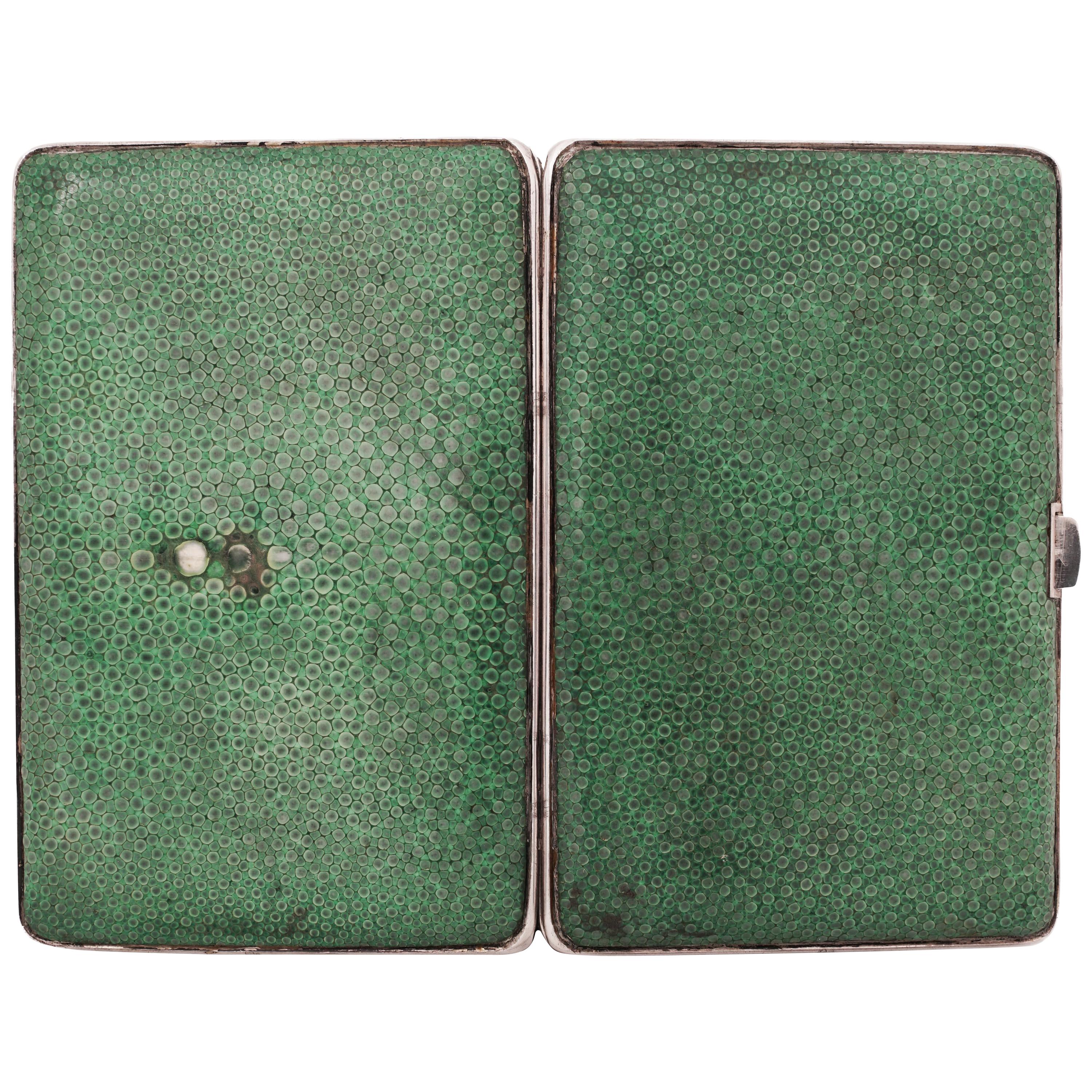 Janesich, Vermeil Covered with Dark Green Galuchat Cigarette Case, circa 1925
