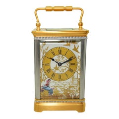 Antique Art Deco Carriage Clock circa 1915 with Exceptional Hand Painted Dial