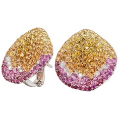 White Gold with White Diamonds Pink and Yellow Sapphires Earrings
