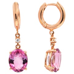 18 Karat Rose Gold Garavelli Earrings Featuring Pink Topaz and Diamonds